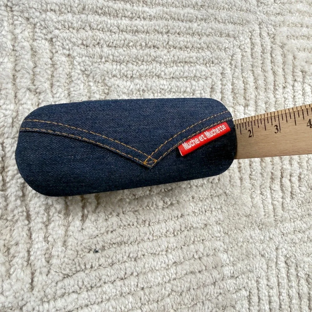 Muche et Muchette Glasses Case Blue Denim Hard Shell Eyewear Protector Y2K Retro